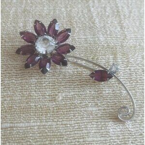 Juliana Style Amethyest Rhinestone Flower Brooch Silver tone Estate Jewelry